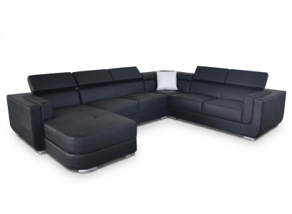 Designer Wunnlandschaft Eckcouch +USB Sofa Polster Ledersofa Sofasen Nei Schwaarz