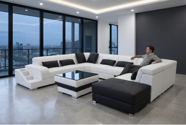 Lieder Eck Canapé Wunnlandschaft Garnitur Design Modern Canapé Sofas USB LED Hocker