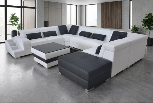 Lieder Eck Canapé Wunnlandschaft Garnitur Design Modern Canapé Sofas USB LED Hocker