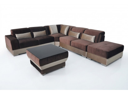 Lieder Eck Sofa Wunnlandschaft Garnitur Design Canapé Sofaen USB LED Brong + Dësch