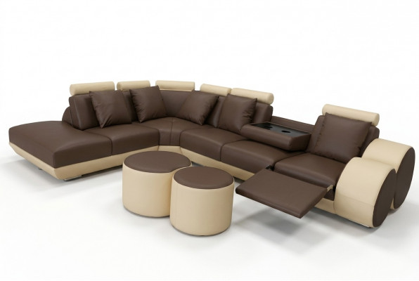 Grouss Ecksofa mat USB Lieder Garnitur Eck Landschaft Polster Wunnen L-Form Hocker