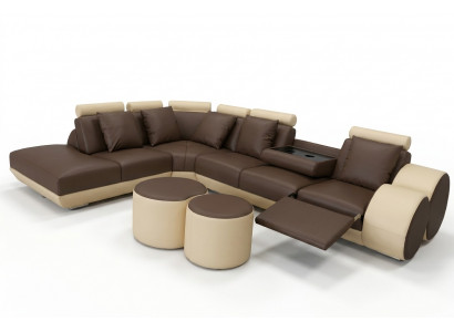 Grouss Ecksofa mat USB Lieder Garnitur Eck Landschaft Polster Wunnen L-Form Hocker