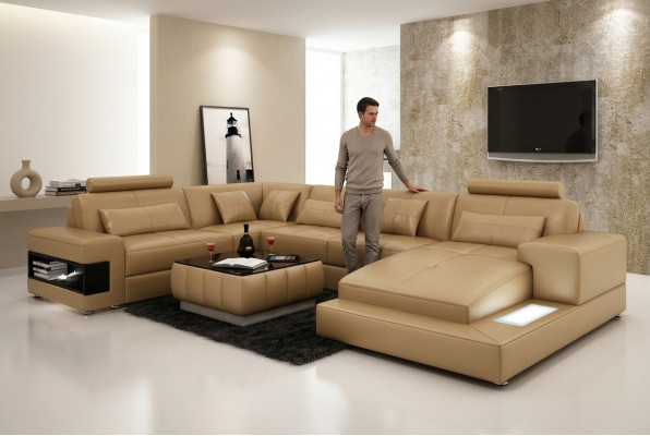 XXL Lieder-Sofa mat USB, Wunnlandschaft Eck-Sofa Design Sofa Garnitur Eckcouch Nei
