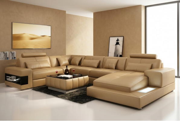 XXL Lieder-Sofa mat USB, Wunnlandschaft Eck-Sofa Design Sofa Garnitur Eckcouch Nei