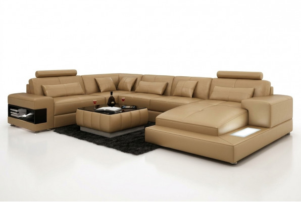 XXL Lieder-Sofa mat USB, Wunnlandschaft Eck-Sofa Design Sofa Garnitur Eckcouch Nei