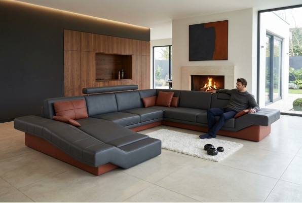 XXL Wunnlandschaft Design Polsters Garnitur Eckcanapé mat USB Grouss Canapé Nei Couch