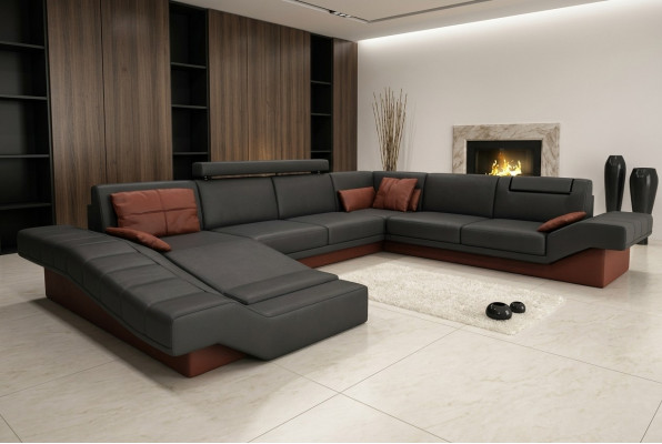 XXL Wunnlandschaft Design Polsters Garnitur Eckcanapé mat USB Grouss Canapé Nei Couch