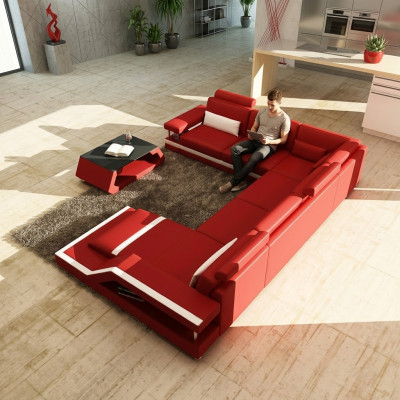 Wunnlandschaft Grouss Modern Liederwon + USB Patentéiert NEI Designer Sofa Eckssofa