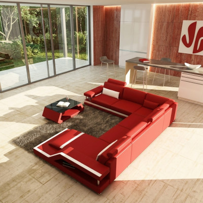 Wunnlandschaft Grouss Modern Liederwon + USB Patentéiert NEI Designer Sofa Eckssofa