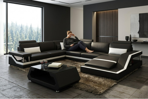 Designer Sofa Ecksofa Wunnlandschaft Grouss Modern Ledersofa +USB Patentéiert NEI