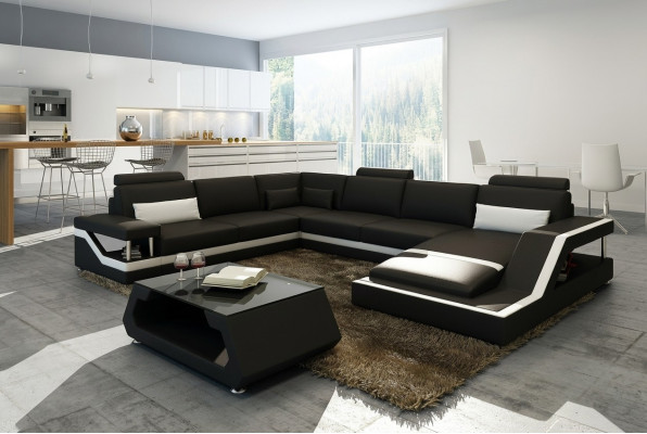 Designer Sofa Ecksofa Wunnlandschaft Grouss Modern Ledersofa +USB Patentéiert NEI