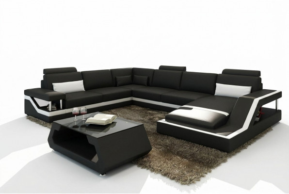 Designer Sofa Ecksofa Wunnlandschaft Grouss Modern Ledersofa +USB Patentéiert NEI