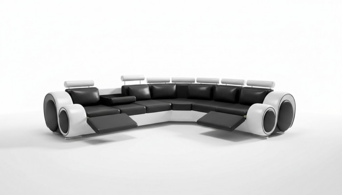Ledersofa Eck Lieder Sofa USB Wunnlandschaft Polster Garnitur Schwaarz Wäiss Nei