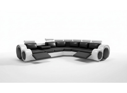 Ledersofa Eck Lieder Sofa USB Wunnlandschaft Polster Garnitur Schwaarz Wäiss Nei