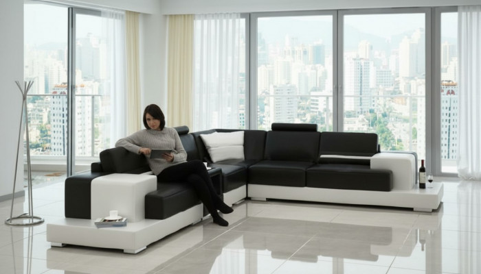 Ledercanapé Eckcanapé Canapé mat USB Design Sëtz Këssen Garnitur Wunnlandschaft 2725C