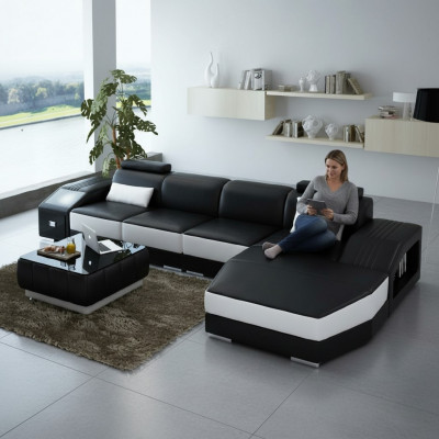 Wunnlandschaft Polstersécker Eck Sofa mat USB Garnitur Landschaft Lieder Nei 2724B