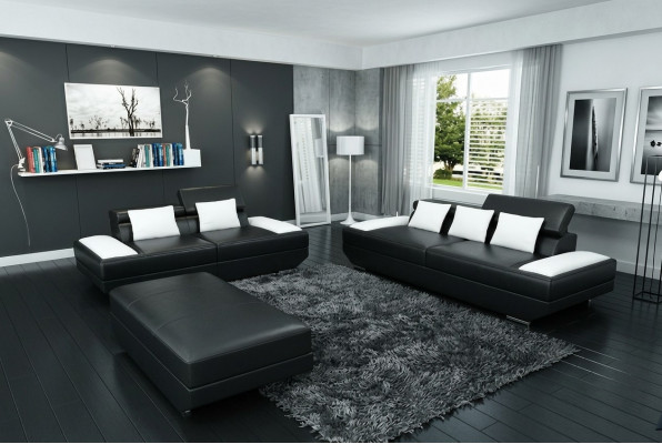 Sofasett Leder Sofagarnitur 3+2 mat USB Polster Sofa Set Garnitur Hocker Sofas -2719A