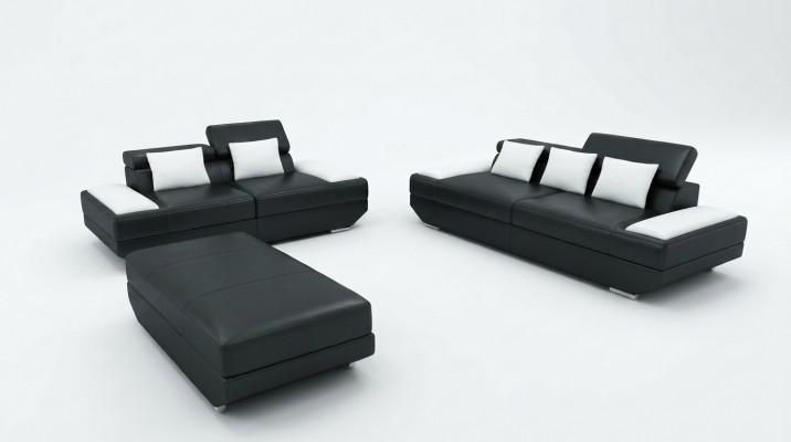 Sofasett Leder Sofagarnitur 3+2 mat USB Polster Sofa Set Garnitur Hocker Sofas -2719A