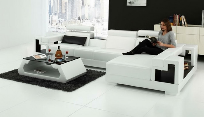 Wunnlandschaft Ecksofa Ledersofa Sofa + USB Polster Sëtz Eck Garnitur Nei 2710B