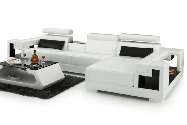 Wunnlandschaft Ecksofa Ledersofa Sofa + USB Polster Sëtz Eck Garnitur Nei 2710B