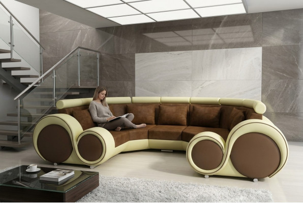 Eckcouch + USB Wunnlandschaft U Form Textil Grouss XXL Eckcouch Stoff Textil Sofa Nei