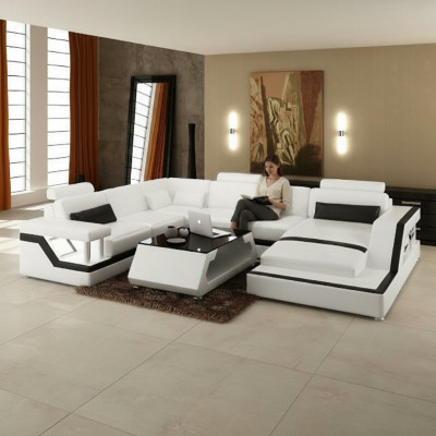Designer Sofa, Ecksofa, Wunnlandschaft, Grouss Modern Lieder-Sofa + USB, Patentéiert NEI