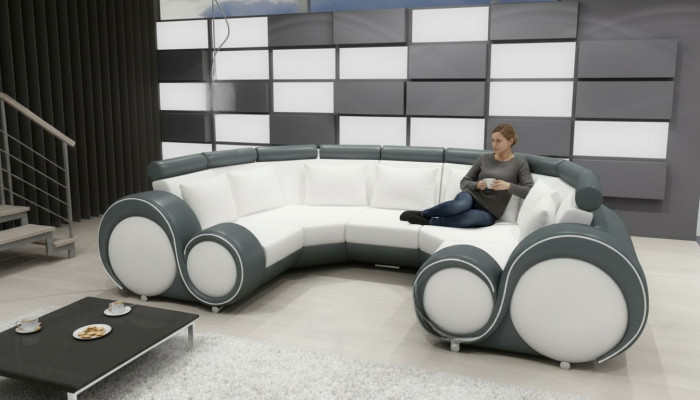 XXL Wunnlandschaft Lieder Sofa mat USB Design Polster Garnitur Canapé Ecksofa Grouss