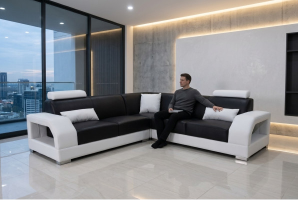 XXL Eckcouch + USB, Lieder Wunnlandschaftsgarnitur Design Modern Sofa L-Form G8001B