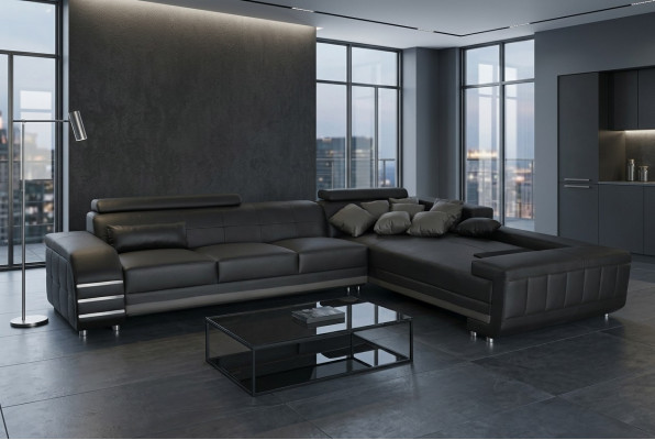 Eck-Ledersofa + USB Sëtzkëssen Setzt Garnitur Wunnlandschaft Design XXL L Form Ecke