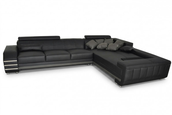 Eck-Ledersofa + USB Sëtzkëssen Setzt Garnitur Wunnlandschaft Design XXL L Form Ecke