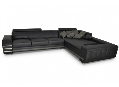 Eck-Ledersofa + USB Sëtzkëssen Setzt Garnitur Wunnlandschaft Design XXL L Form Ecke