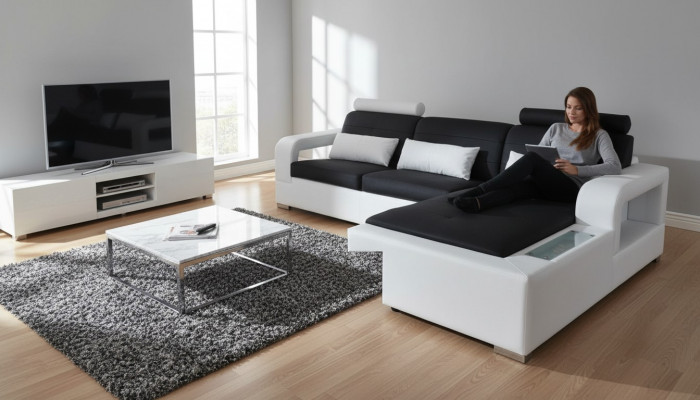 Ledercanapé mat USB Wunnlandschaft Eck Garnitur Design Modern Canapé L-Form L6008
