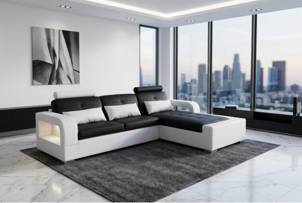 Ledercanapé mat USB Wunnlandschaft Eck Garnitur Design Modern Canapé L-Form L6008