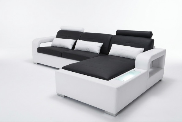Ledercanapé mat USB Wunnlandschaft Eck Garnitur Design Modern Canapé L-Form L6008