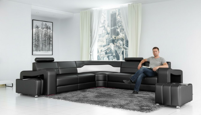 Liederdivan mat USB Eckdivan Eckcouch Designer Wunnlandschaft L Form Sofa PISA