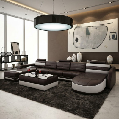 Ledersofa mat USB Ecksofa Designer Wunnlandschaft Sofa Canapé Sëtz U Form