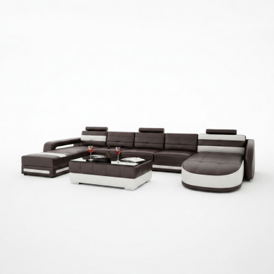 Ledersofa mat USB Ecksofa Designer Wunnlandschaft Sofa Canapé Sëtz U Form