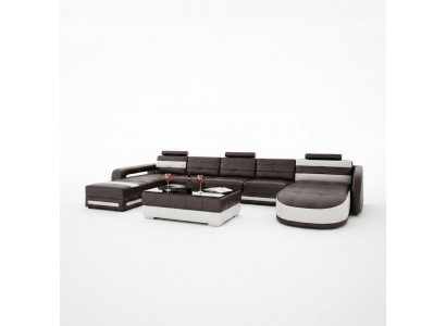Ledersofa mat USB Ecksofa Designer Wunnlandschaft Sofa Canapé Sëtz U Form