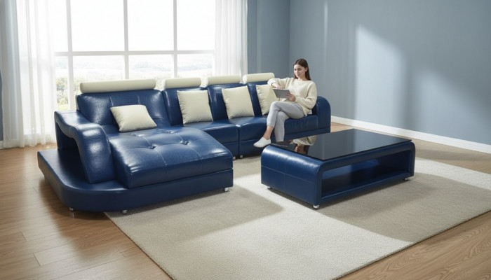 Ledersofa mat USB Wunnlandschaftecke Garnitur Design Modern Sofa L-Form L6015