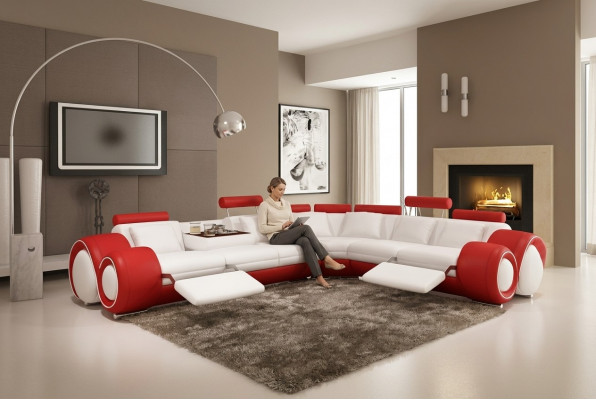 Ledersofa mat USB, Wunnlandschaft Ecksofa Eck Garnitur Design Modern Sofa A1163