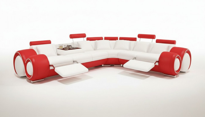 Ledersofa mat USB, Wunnlandschaft Ecksofa Eck Garnitur Design Modern Sofa A1163