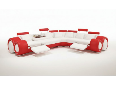 Ledersofa mat USB, Wunnlandschaft Ecksofa Eck Garnitur Design Modern Sofa A1163