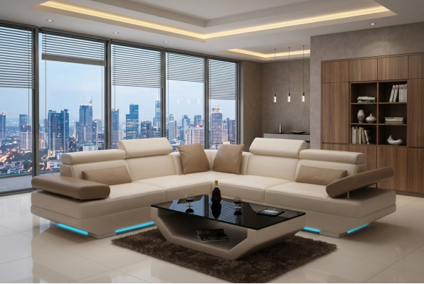 Ledersofa Canapé mat USB Wunnlandschaft Eckcanapé Garnitur Design Modern Canapé
