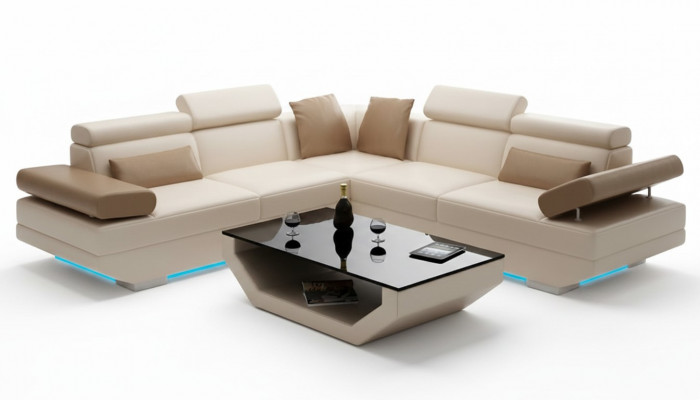 Ledersofa Canapé mat USB Wunnlandschaft Eckcanapé Garnitur Design Modern Canapé