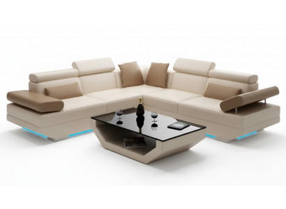 Ledersofa Canapé mat USB Wunnlandschaft Eckcanapé Garnitur Design Modern Canapé