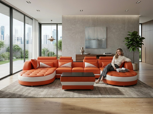Modern Lieder Sofa Eckcouch Polster Wunnzëmmer Ecksofa U Form Wunnlandschaf USB