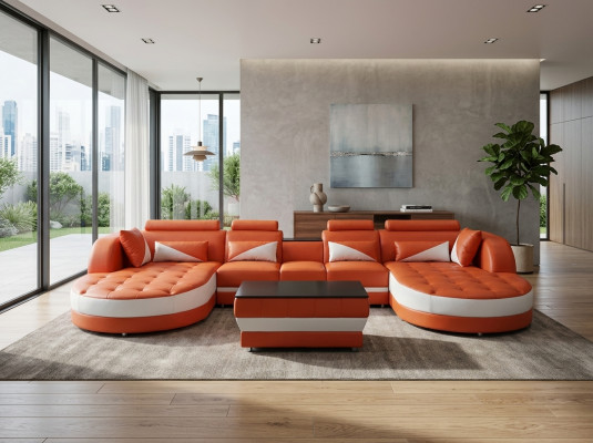 Modern Lieder Sofa Eckcouch Polster Wunnzëmmer Ecksofa U Form Wunnlandschaf USB