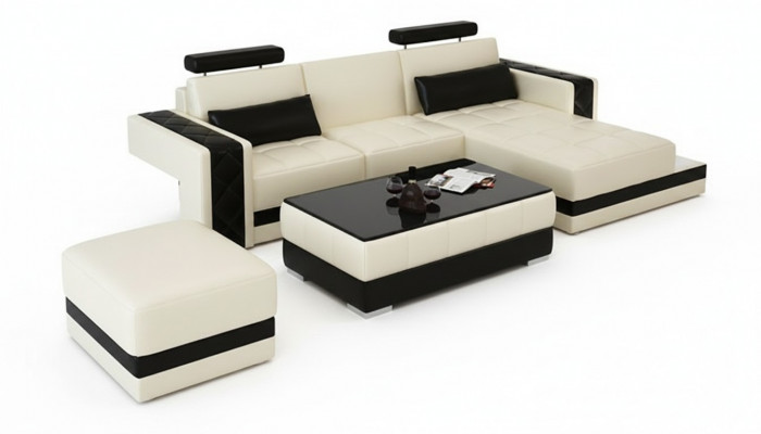 Ledercouch mat USB Wunnlandschaft Ecksofa Eck Garnitur Design Moderne Sofa L6010D