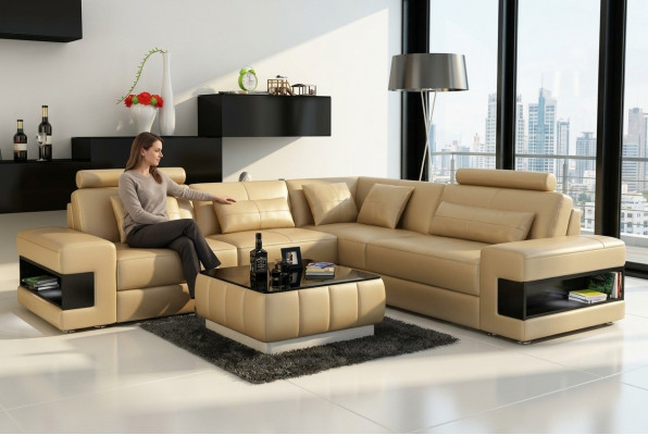 Ledercouch mat USB Wunnlandschaft Eckcouch Eck Garnitur Design Modern Sofa L6014B