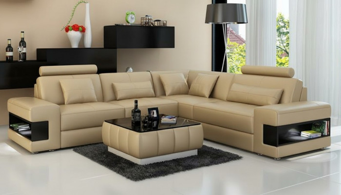 Ledercouch mat USB Wunnlandschaft Eckcouch Eck Garnitur Design Modern Sofa L6014B